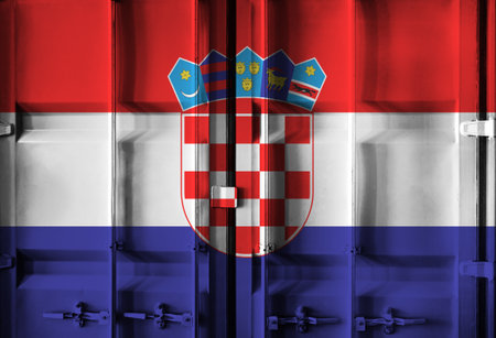 Shipping container with Croatia national flag overlay symbolising tariffs and international trade...