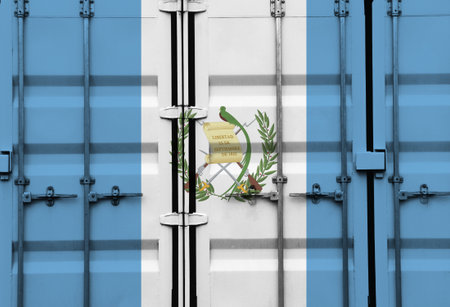Shipping container with Guatemala national flag overlay symbolising tariffs and international trade...