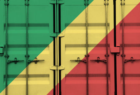 Shipping container with Republic of the Congo national flag overlay symbolising tariffs and...