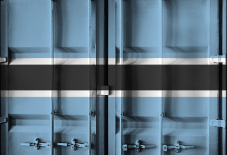 Shipping container with Botswana national flag overlay symbolising tariffs and international trade...
