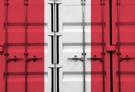 Shipping container with Peru national flag overlay symbolising tariffs and international trade...