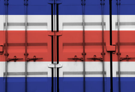 Shipping container with Costa Rica national flag overlay symbolising tariffs and international trade...