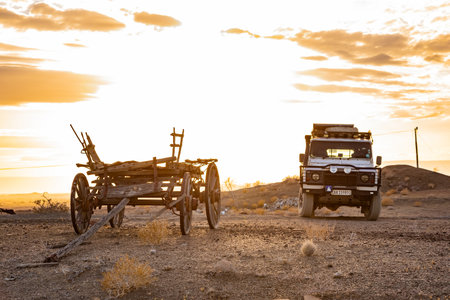 Karoo, South Africa - October 27, 2025: Old Land Rover Defender parked in an arid regionのeditorial素材
