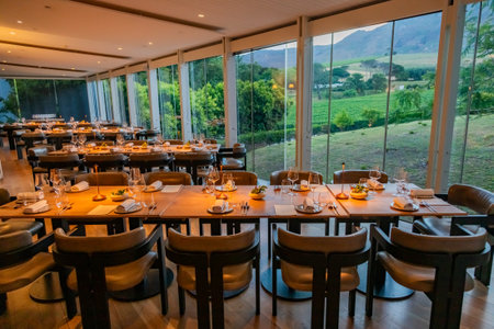 Cape Town, South Africa - November 18, 2025: Interior of Beyond Restaurant at Buitenverwachting, wine estateのeditorial素材