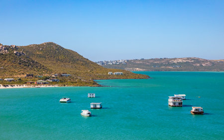 view of Tranquil coastal beach scenes in Langebaan, South Africaの写真素材