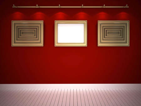 Golden frames in red galleryの写真素材