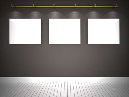 Three pictures on the grey wallの写真素材
