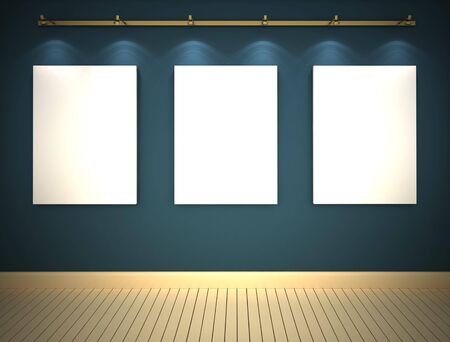 Three pictures on the blue wallの写真素材