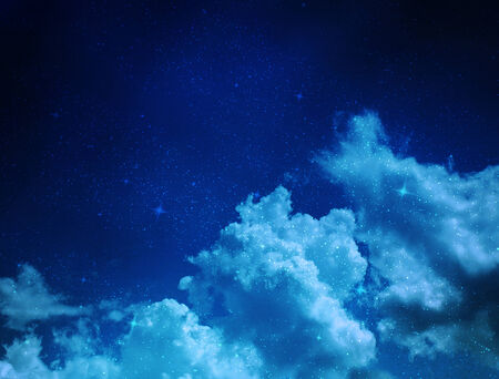 The blue star sky with clouds, backgroundの写真素材