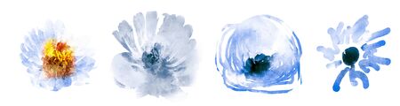 Watercolor flowers on white. Setの写真素材