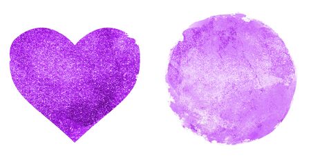 Two watercolor circle and heart on white as backgroundの写真素材