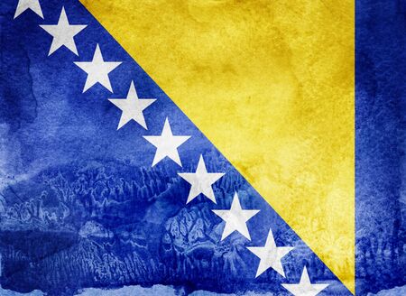 Watercolor flag on background. Bosnia and Herzegovinaの写真素材