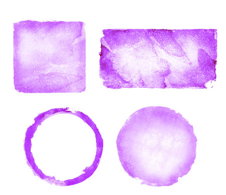 Four watercolor figures (square, circle, rectangle; triangle) on white as backgroundの写真素材
