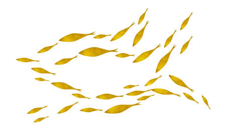 Silhouettes of groups of fishes on white. Watercolorの写真素材