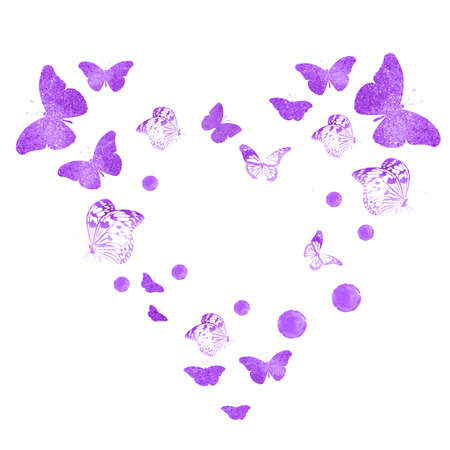 Flock of silhouette butterflies on whiteの写真素材