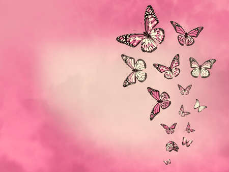 Color sky with clouds and butterflies as backgroundの写真素材