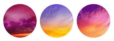 Romantic sunset sky background isolated on white background. Set