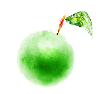 Watercolor apple on whiteの写真素材