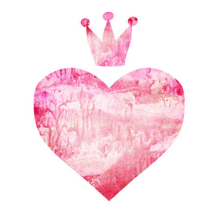 Watercolor heart with the crownの写真素材