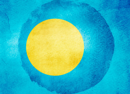 Watercolor flag on background. Palauの写真素材