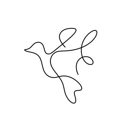 Silhouette of abstract birds in line on whiteのイラスト素材