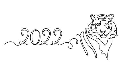 Silhouette of abstract tiger with year 2022 as line drawing on whiteのイラスト素材
