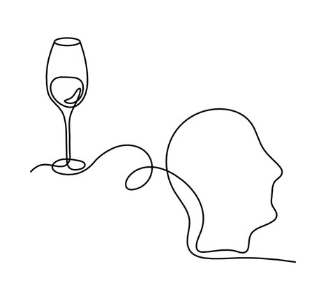 Drawing line wineglass with head on the white backgroundのイラスト素材