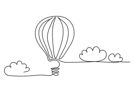 Abstract air balloon with clouds as line drawing on white backgroundのイラスト素材