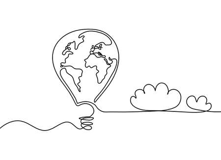 Abstract air balloon with map of Earth as line drawing on white backgroundのイラスト素材