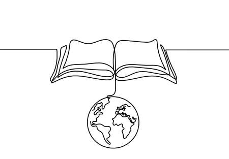 Abstract open book with planet Earth as line drawing on white backgroundのイラスト素材