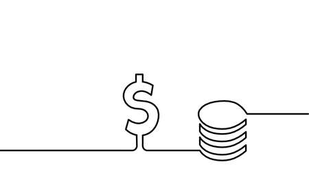 Abstract coins dollar as continuous lines drawing on white backgroundのイラスト素材