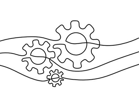 Abstract round metal gears wheels as line drawing on white background. Concept of teamworkの写真素材