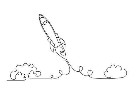 Abstract rocket as continuous line drawing on white backgroundのイラスト素材