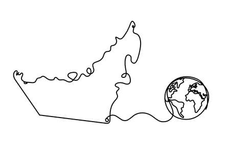 Map of UAE with globe as line drawing on white backgroundのイラスト素材