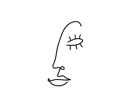Woman silhouette face as line drawing picture on whiteのイラスト素材