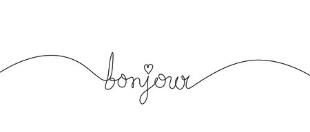Calligraphic inscription of word "bonjour" as continuous line drawing on white  backgroundのイラスト素材