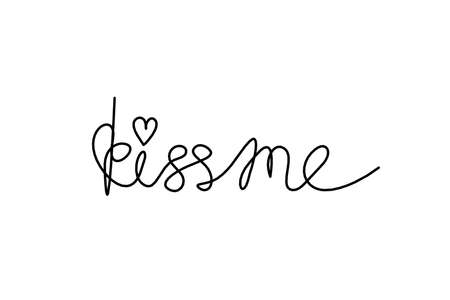 Calligraphic inscription of word "kiss me" as continuous line drawing on white  backgroundのイラスト素材
