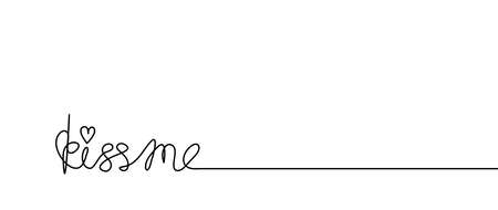 Calligraphic inscription of word "kiss me" as continuous line drawing on white  backgroundのイラスト素材