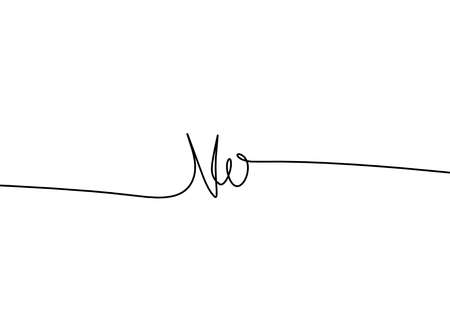 Calligraphic inscription of word "no" as continuous line drawing on white backgroundのイラスト素材