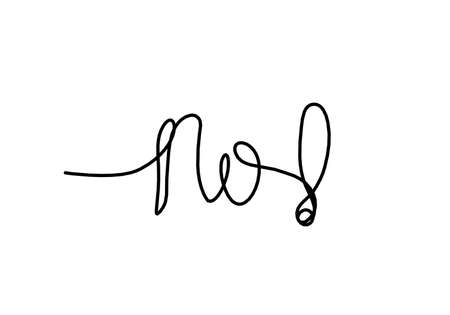 Calligraphic inscription of word "no" with exclamation mark as continuous line drawing on white backgroundのイラスト素材