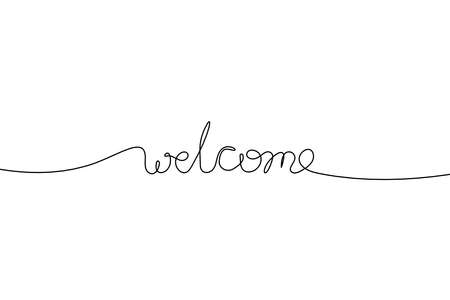 Calligraphic inscription of word "welcome" as continuous line drawing on white  backgroundのイラスト素材