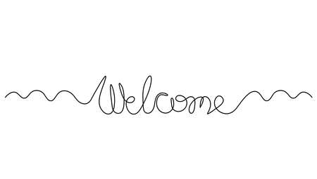 Calligraphic inscription of word "welcome" as continuous line drawing on white  backgroundのイラスト素材