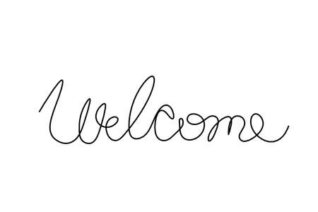 Calligraphic inscription of word "welcome" as continuous line drawing on white  backgroundの写真素材