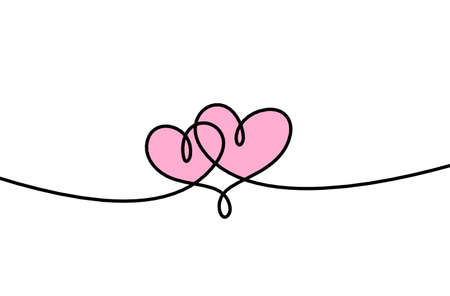 Abstract color hearts as continuous line drawing on white as backgroundの写真素材