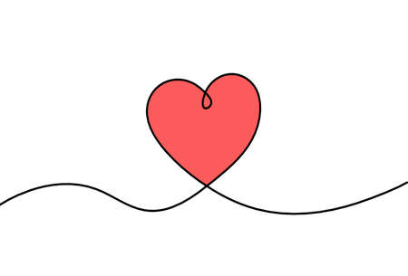 Abstract color hearts as continuous line drawing on white as backgroundの写真素材