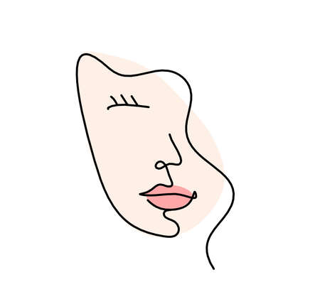 Woman color  silhouette face as line drawing picture on whiteのイラスト素材