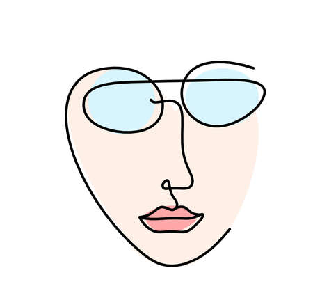 Woman color silhouette face as line drawing picture on whiteのイラスト素材