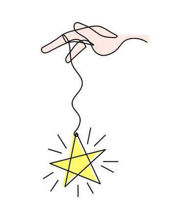 Abstract color star with hand as line drawing on white backgroundの写真素材