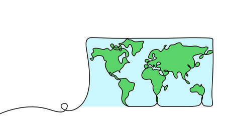 Color map of planet Earth as line drawing on white as background