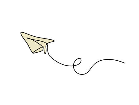 Abstract color paper plane as line drawing on white as background